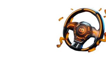 Изображение высокотехнологичного руля, представляющее пятничный бонус в Vulkan 24 онлайн-казино с динамичной гоночной темой.